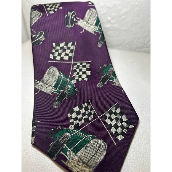 Vintage ROBERT TALBOT Mens Silk‎ Tie Checker Flag Race Car Automotive Necktie 4" - Picture 1 of 5